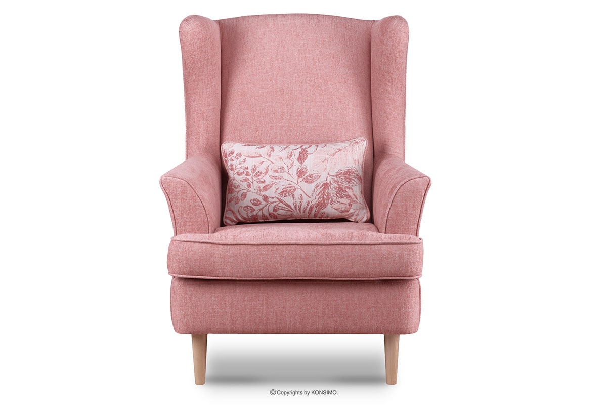 Skandinavischer Sessel rosa auf Beinen