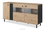 Kommode mit Vitrine aus Eichenholz im Artisan-Stil mit schwarzen Lamellen