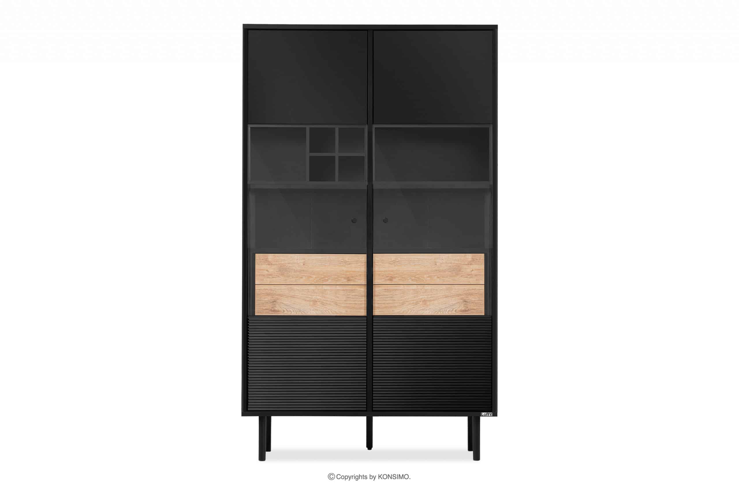 Vitrine auf hohen Beinen mit Rillenfront im Loft-Stil