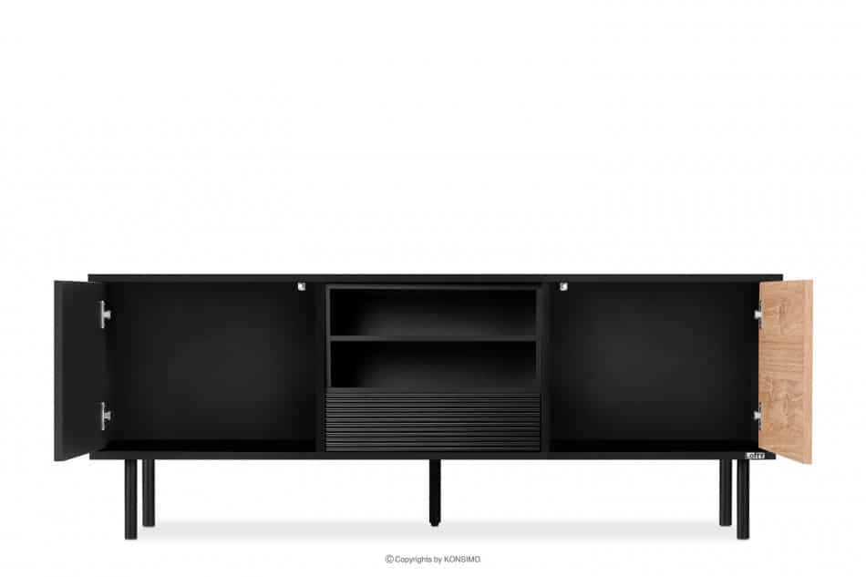 LOFTY Schwarzer TV-Schrank im Loft-Stil mit Regalen eiche schwarz/natürlich - Foto 5