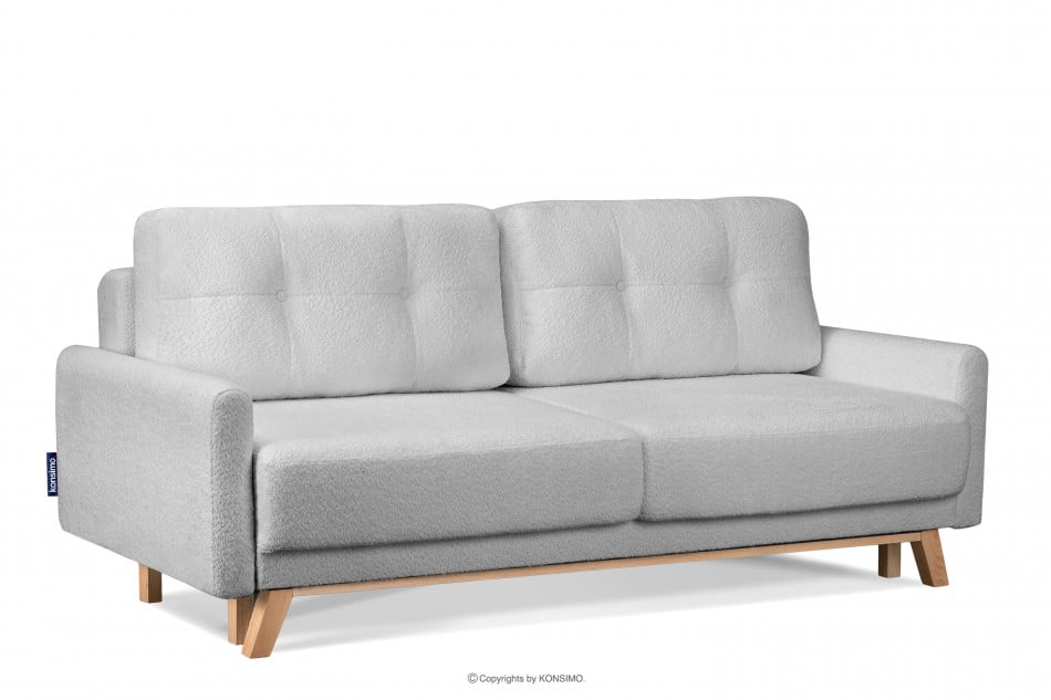 VISNA Skandinavisches Sofa Wohnzimmer mit Stauraum für Bettwäsche - Hellgrau Bouclé grau - Foto 2