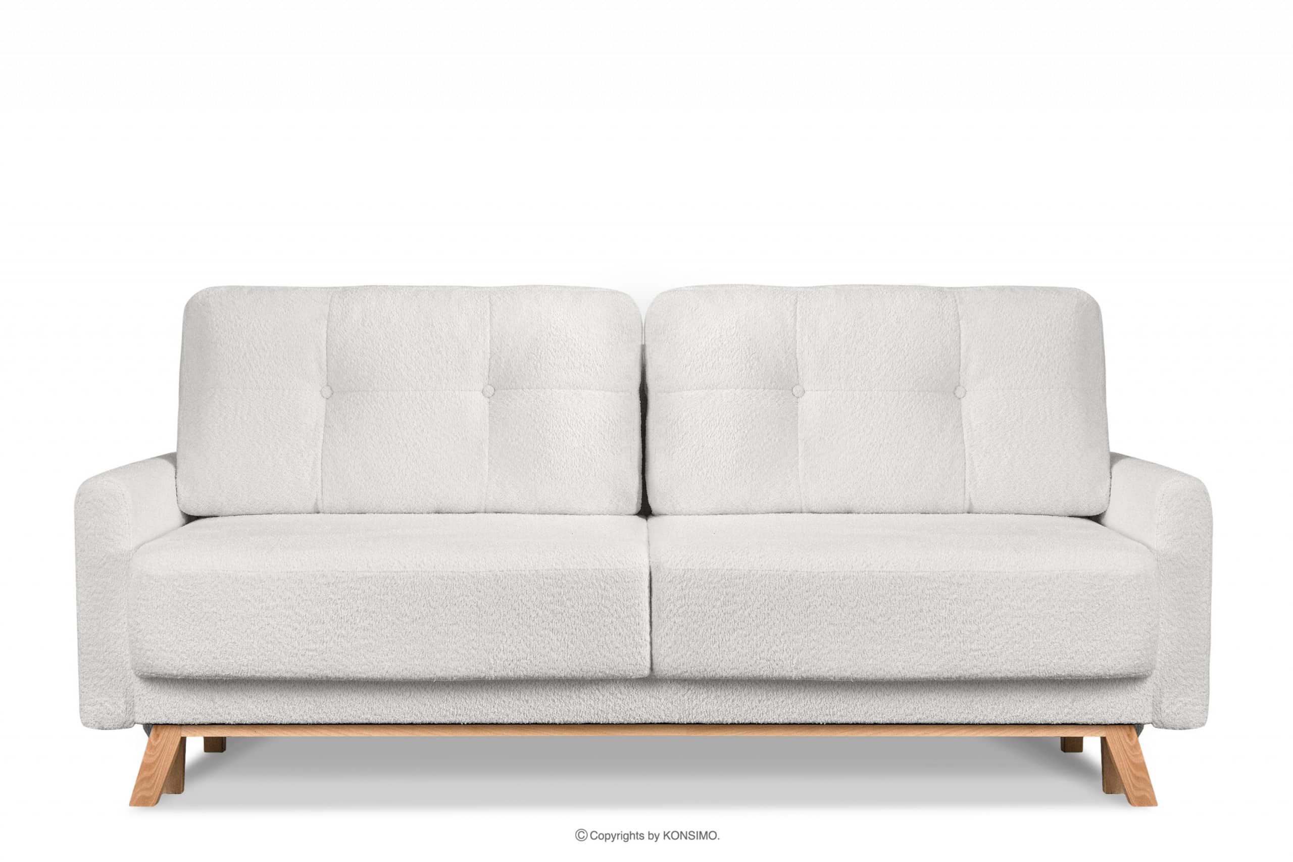 Skandinavisches Sofa Wohnzimmer mit Stauraum für Bettwäsche - Creme Bouclé