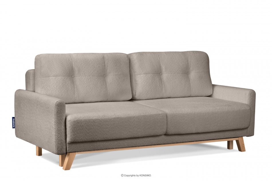 VISNA Skandinavisches Sofa Wohnzimmer mit Stauraum für Bettwäsche - Hellbeige Bouclé beige - Foto 2