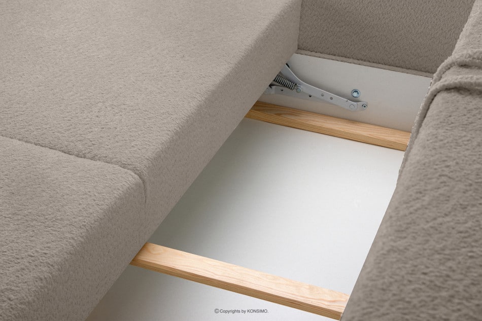 VISNA Skandinavisches Sofa Wohnzimmer mit Stauraum für Bettwäsche - Hellbeige Bouclé beige - Foto 6