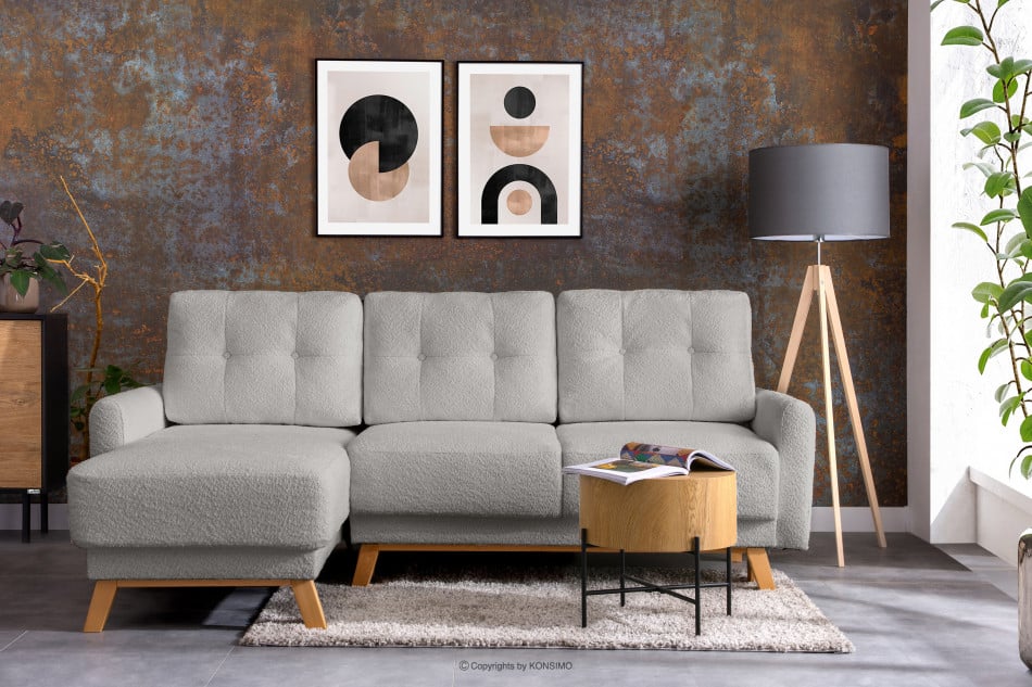 VISNA Ausziehbare Eckcouch für das Wohnzimmer mit Stauraum für Bettwäsche - Grau (links) Bouclé grau - Foto 1