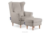 Sessel & Pouf auf Holzbeinen in hellbeige