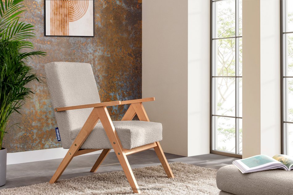 NASET Zeitloses Design Sessel in Beige Bouclé beige/helle eiche - Foto 1