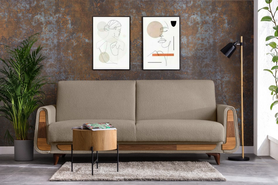 GUSTAVO Dreisitziges Sofa aus braunem Bouclé braun - Foto 1
