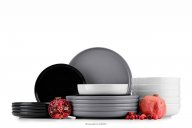 Modernes Tafelservice 6-Personen-Set (18 tlg.) grau schwarz weiß