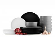Tafelservice 6-Personen-Set (18 tlg.) weiß schwarz grau