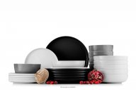 Modernes Tafelservice 6-Personen-Set 24-teilig schwarz/weiß/grau/weiß