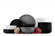 Modernes Tafelservice 6-Personen-Set 24-teilig grau/schwarz/weiß/schwarz
