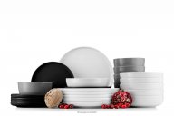 Modernes Tafelservice 6-Personen-Set 24-teilig weiß/schwarz/grau/weiß