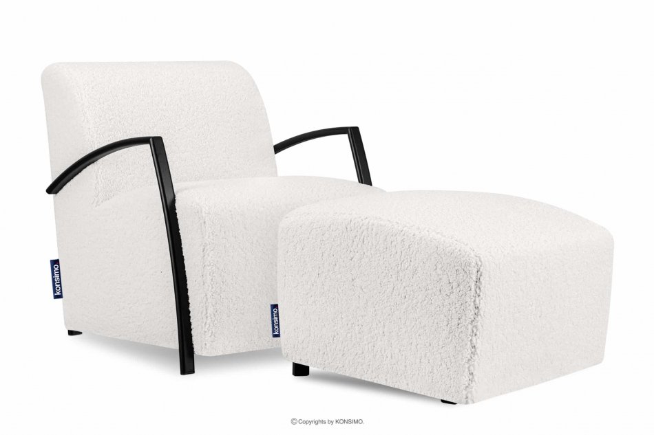 CARO Weißer Moderner Sessel mit Armlehne Bouclé weiß - Foto 6