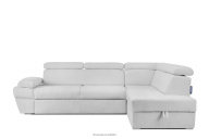 Ausklappbares Ecksofa mit Bettzeugcontainer grau rechts Bouclé