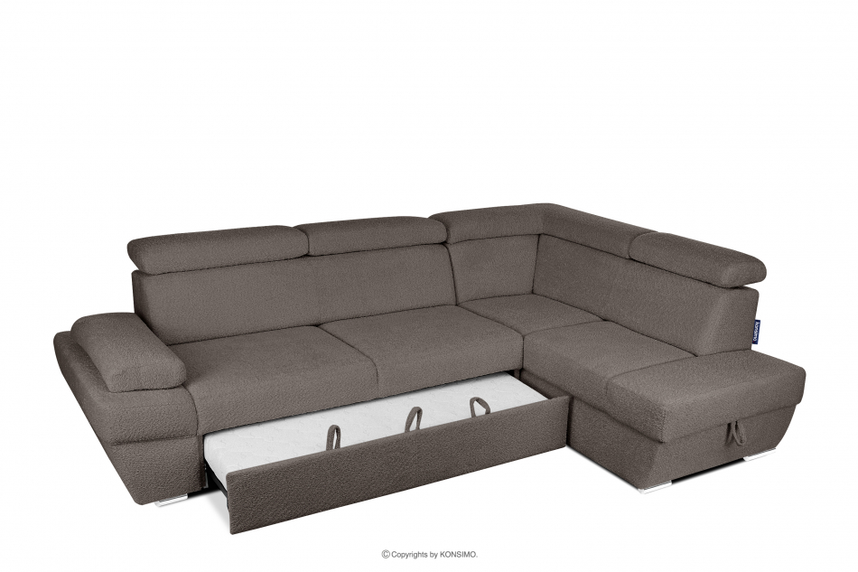RATLO Ausklappbares Ecksofa mit Bettzeugcontainer braun rechts Bouclé braun - Foto 4