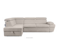 Ausklappbares Ecksofa mit Bettzeugcontainer hellbeige links Bouclé