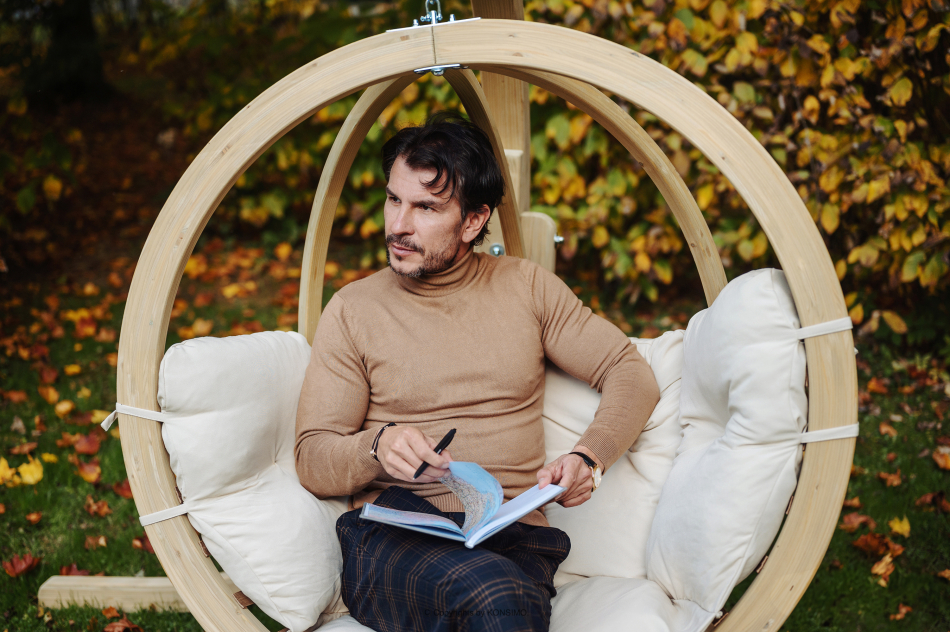 HIGLO Cremefarbener Boho-Hängesessel aus Holz für den Garten kremowy - Foto 1