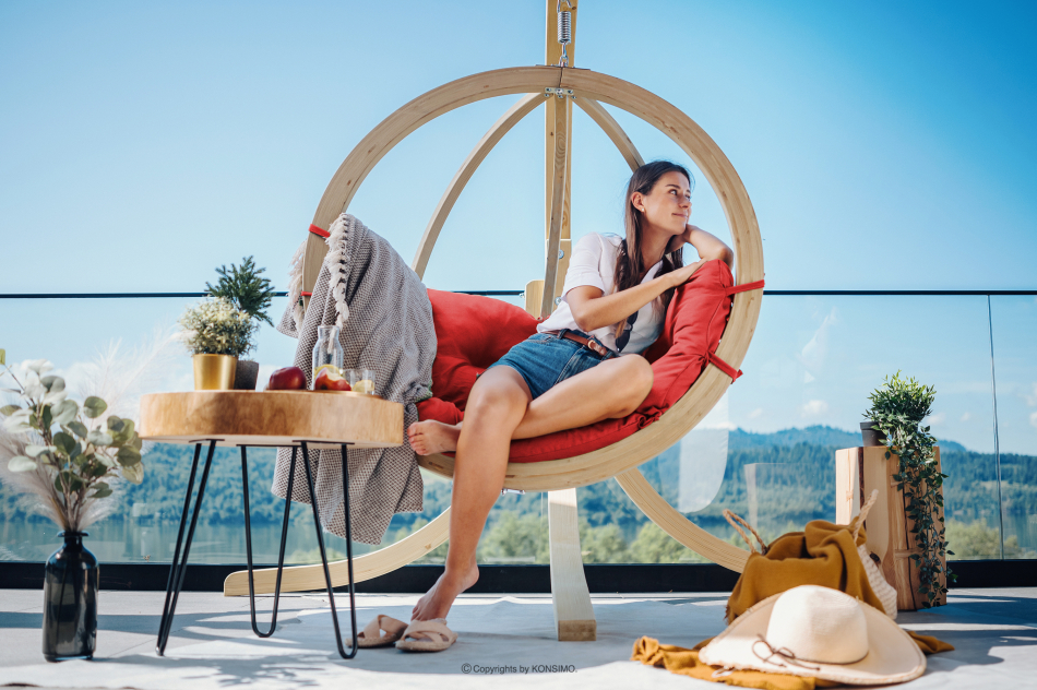 HIGLO Hängender Gartensessel aus rotem Boho-Holz czerwony - Foto 1