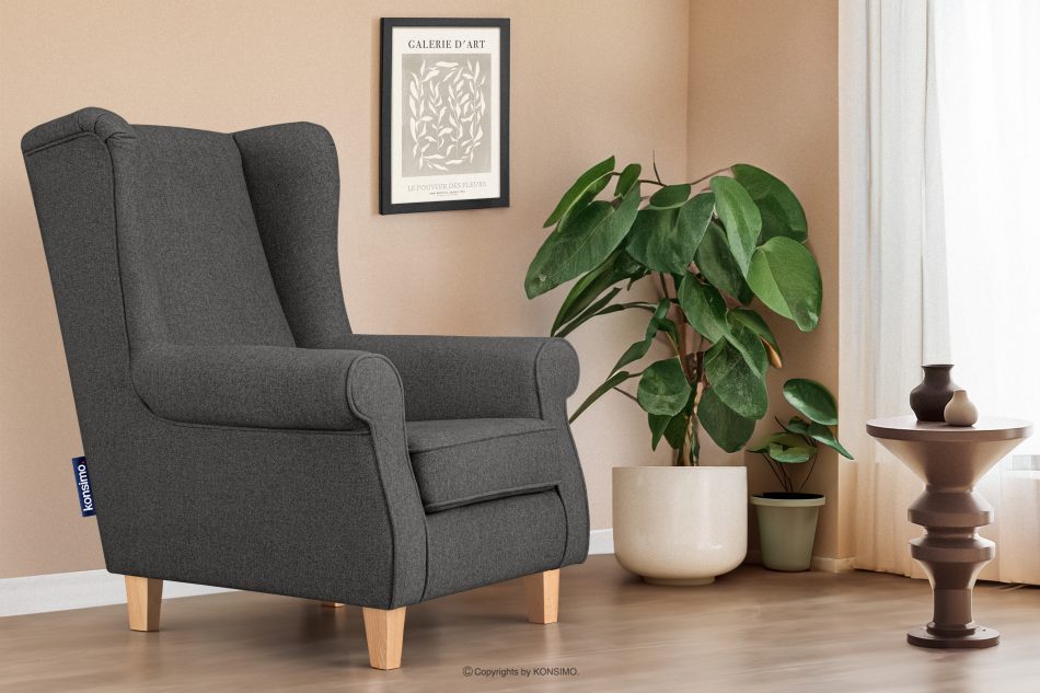 MILES Vintage Ohrensessel mit Holzbeinen graphit/ Buche graphit/buche - Foto 1