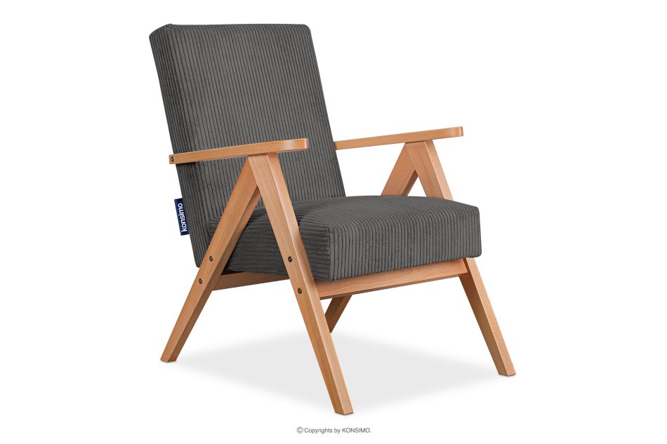 NASET Vintage-Sessel aus Cordstoff dunkelgrau/heller Eiche Dunkelgrau/Eiche hell - Foto 0