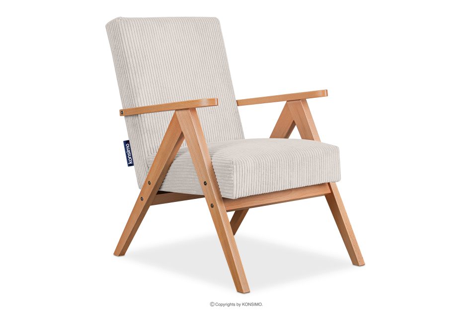 NASET Vintage-Sessel aus Cordstoff creme/heller Eiche Creme/hell Eiche - Foto 0
