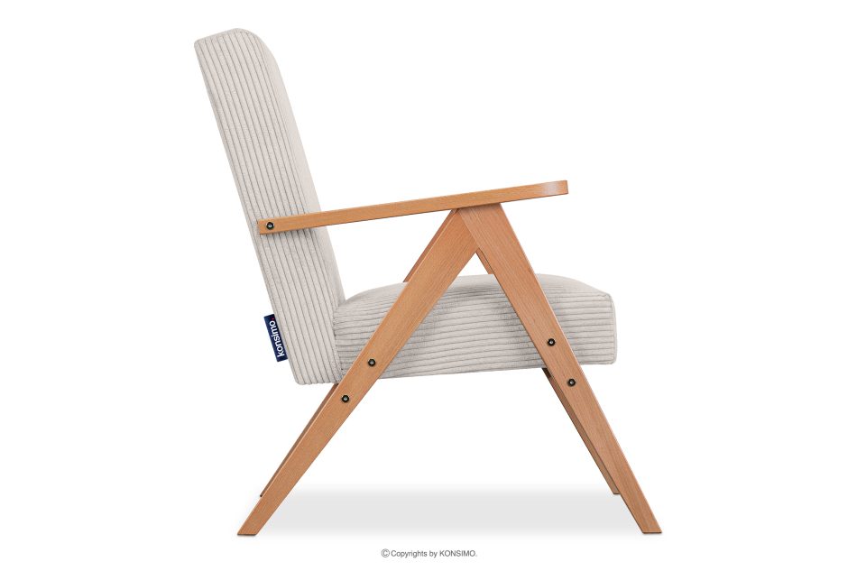 NASET Vintage-Sessel aus Cordstoff creme/heller Eiche Creme/hell Eiche - Foto 3