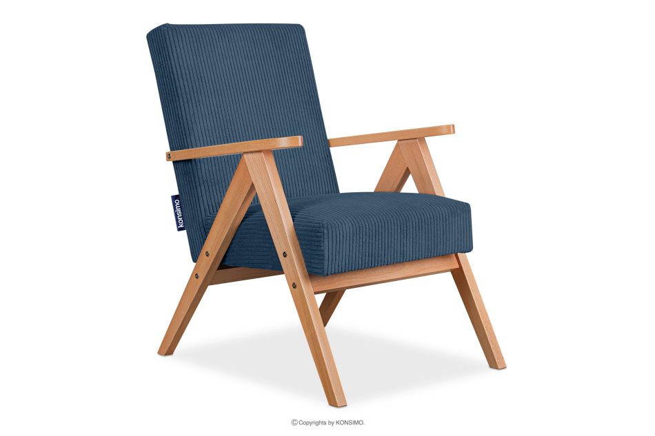 NASET Vintage-Sessel aus Cordstoff dunkelblau/heller Eiche dunkelblau/hell Eiche - Foto 0