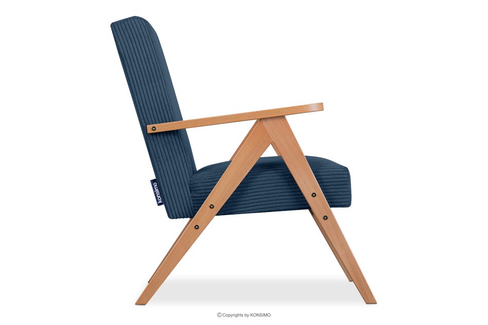 NASET Vintage-Sessel aus Cordstoff dunkelblau/heller Eiche dunkelblau/hell Eiche - Foto 3