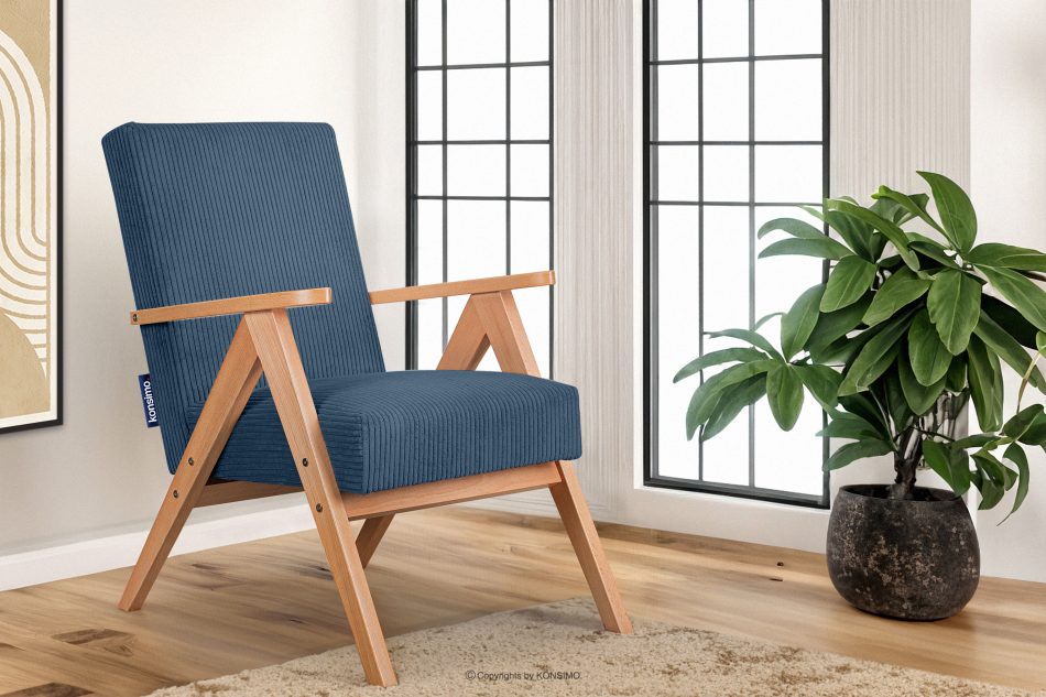NASET Vintage-Sessel aus Cordstoff dunkelblau/heller Eiche dunkelblau/hell Eiche - Foto 1