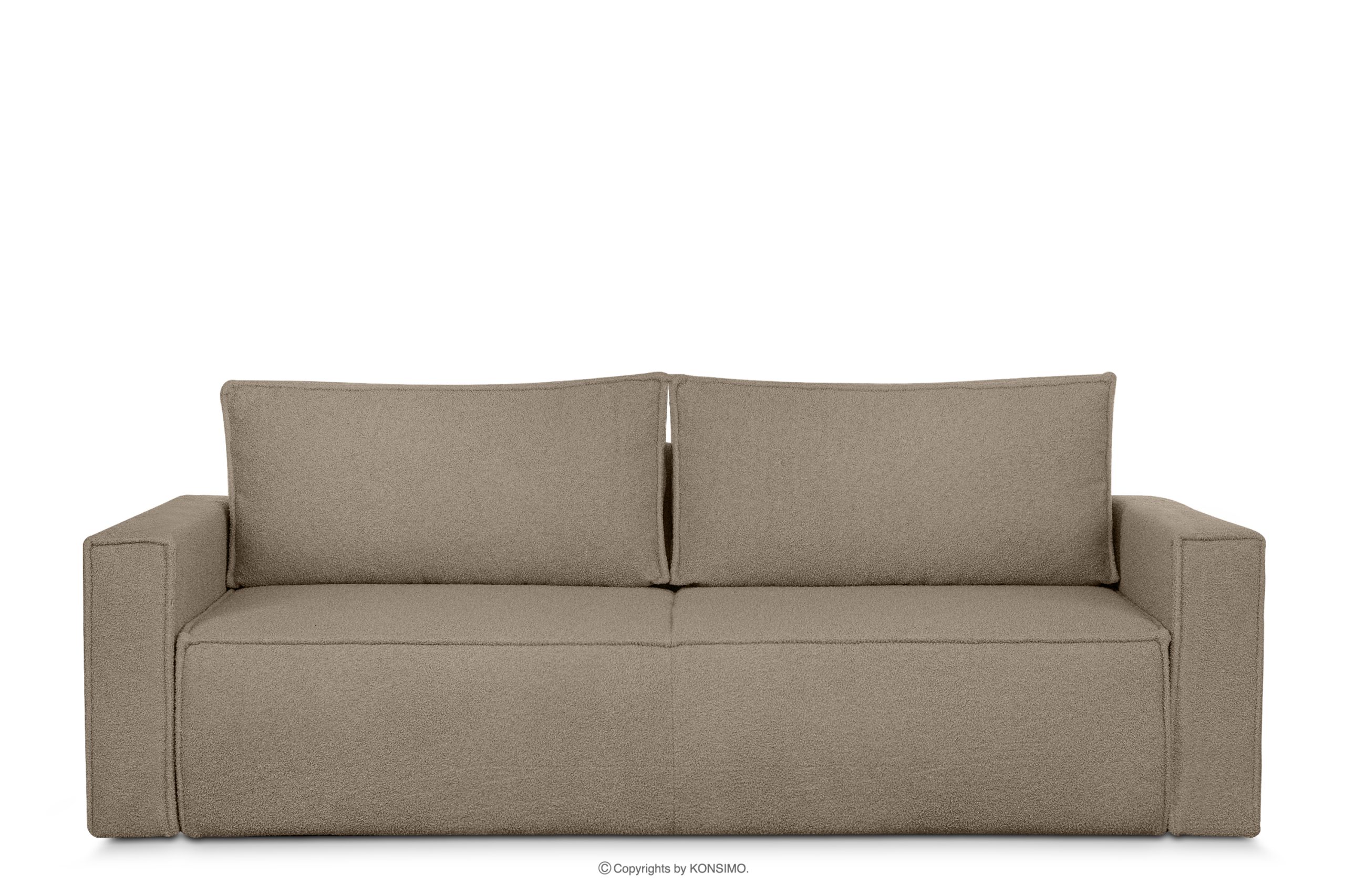 Dreisitzer-Boucle-Sofa mit Schlaffunktion dunkelbeige