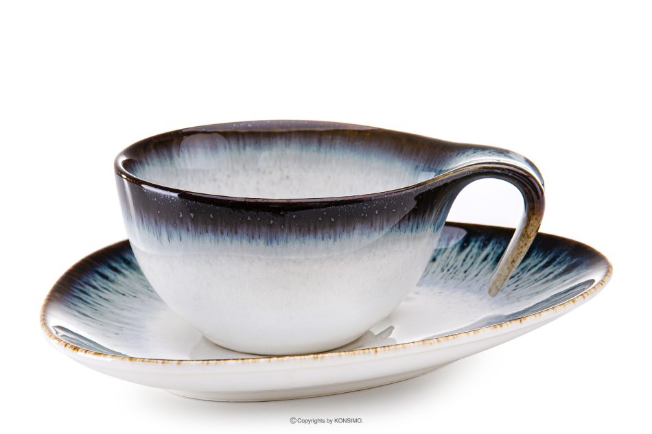 TIME DIM Tasse mit Untertasse 6tlg. weiß/braun/blau - Foto 2