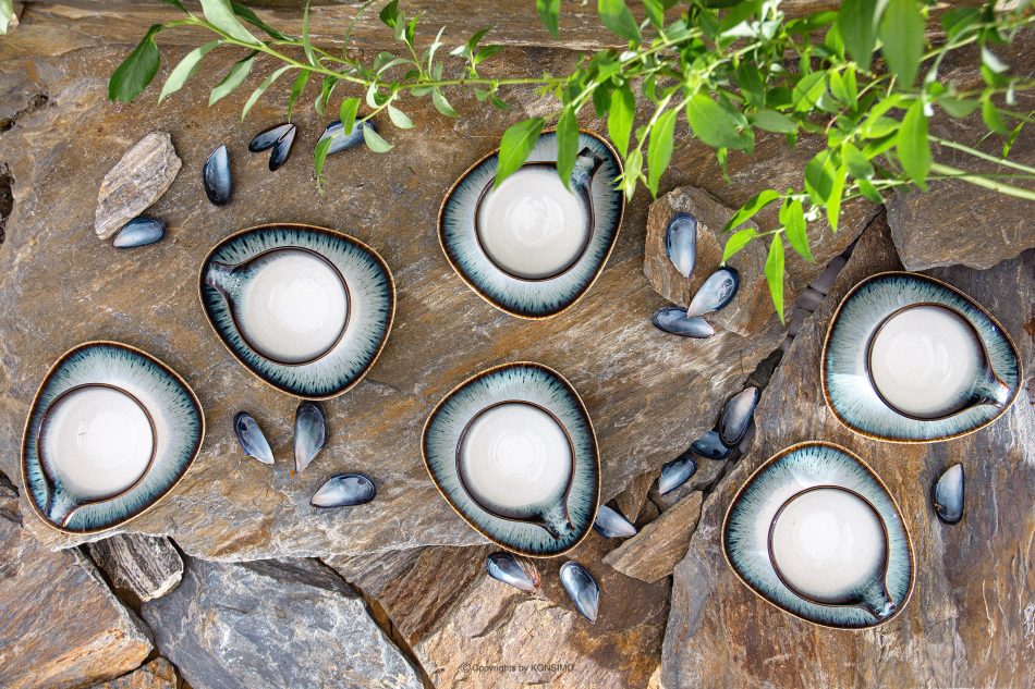 TIME DIM Tasse mit Untertasse 6tlg. weiß/braun/blau - Foto 15