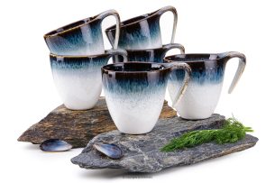 TIME DIM, https://konsimo.de/kollektion/time-dim/ Tasse mit Untertasse 6tlg. weiß/braun/blau - Foto