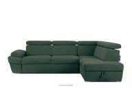 Ecksofa rechts mit Schlaffunktion und Bettzeugcontainer in grün/beige