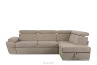 Ecksofa rechts mit Schlaffunktion und Bettzeugcontainer in dunkelbeige