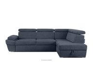Ecksofa rechts mit Schlaffunktion und Bettzeugcontainer in dunkelblau