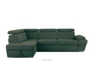Ecksofa links mit Schlaffunktion und Bettzeugcontainer in marineblau/beige