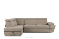 Ecksofa links mit Schlaffunktion und Bettzeugcontainer in dunkelbeige