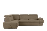 Ecksofa links mit Schlaffunktion und Bettzeugcontainer in hellbraun