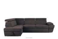 Ecksofa links mit Schlaffunktion und Bettzeugcontainer in marineblau/braun
