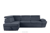 Ecksofa links mit Schlaffunktion und Bettzeugcontainer in dunkelblau