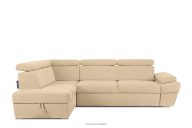 Ecksofa links mit Schlaffunktion und Bettzeugcontainer in ecrufarben