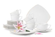 Elegantes quadratisches Kaffeeservice mit Goldlinie für 6 Personen (18-tlg.)