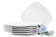 Elegantes quadratisches Speiseteller-Set mit Platinlinie (6-tlg.)