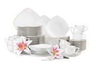 Elegantes quadratisches Tafel- & Kaffeeservice mit Goldlinie für 12 Personen (60-tlg.)
