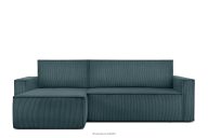 Großes beidseitig ausklappbares Kordstoff-Ecksofa in blau