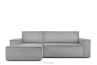 Kordstoff-Ecksofa links fürs Wohnzimmer mit Schlaffunktion & Bettkasten in hellgrau