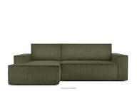 Kordstoff-Ecksofa links fürs Wohnzimmer mit Schlaffunktion & Bettkasten in olivgrün