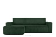 Kordstoff-Ecksofa links fürs Wohnzimmer mit Schlaffunktion & Bettkasten in dunkelgrün